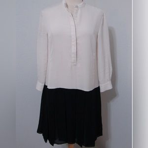 Phillip Lim Black White School Girl Box Pleat Bias Cut Mandarin Collar Dress